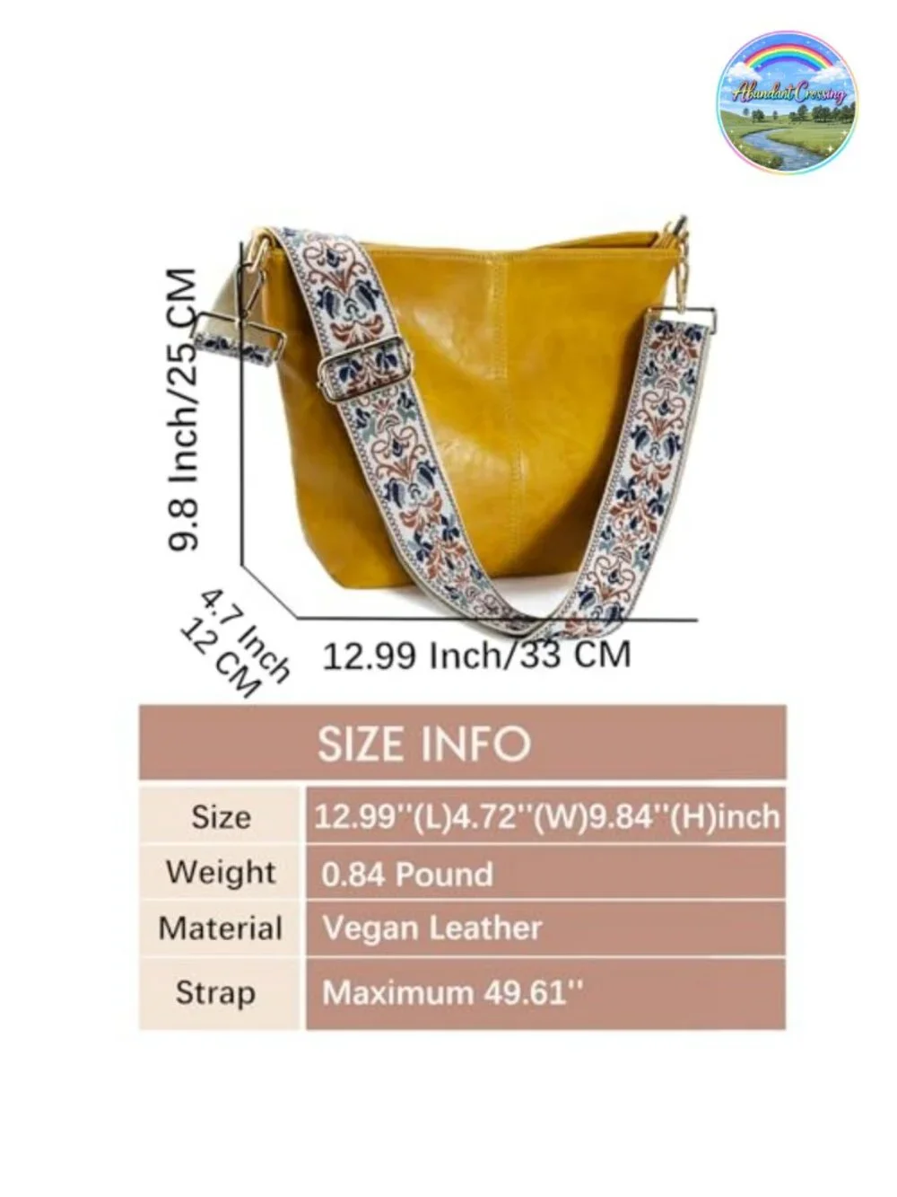 Vegan Leather Crossbody Hobo Bag with Guitar Strap Zipper Closure